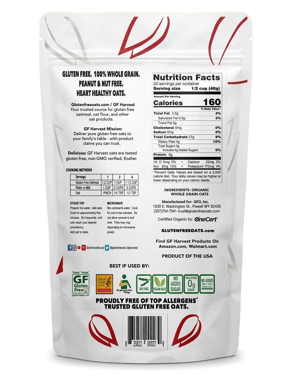 ORGANIC Gluten Free Rolled Oats  (2 pack, 4lbs total)