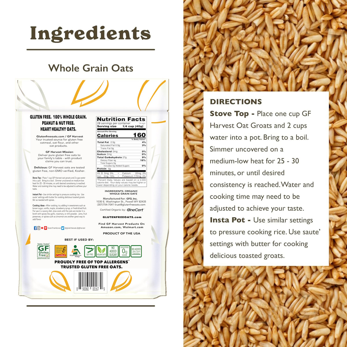 Gluten-Free Oat Groats (2 pack, 5lbs total)