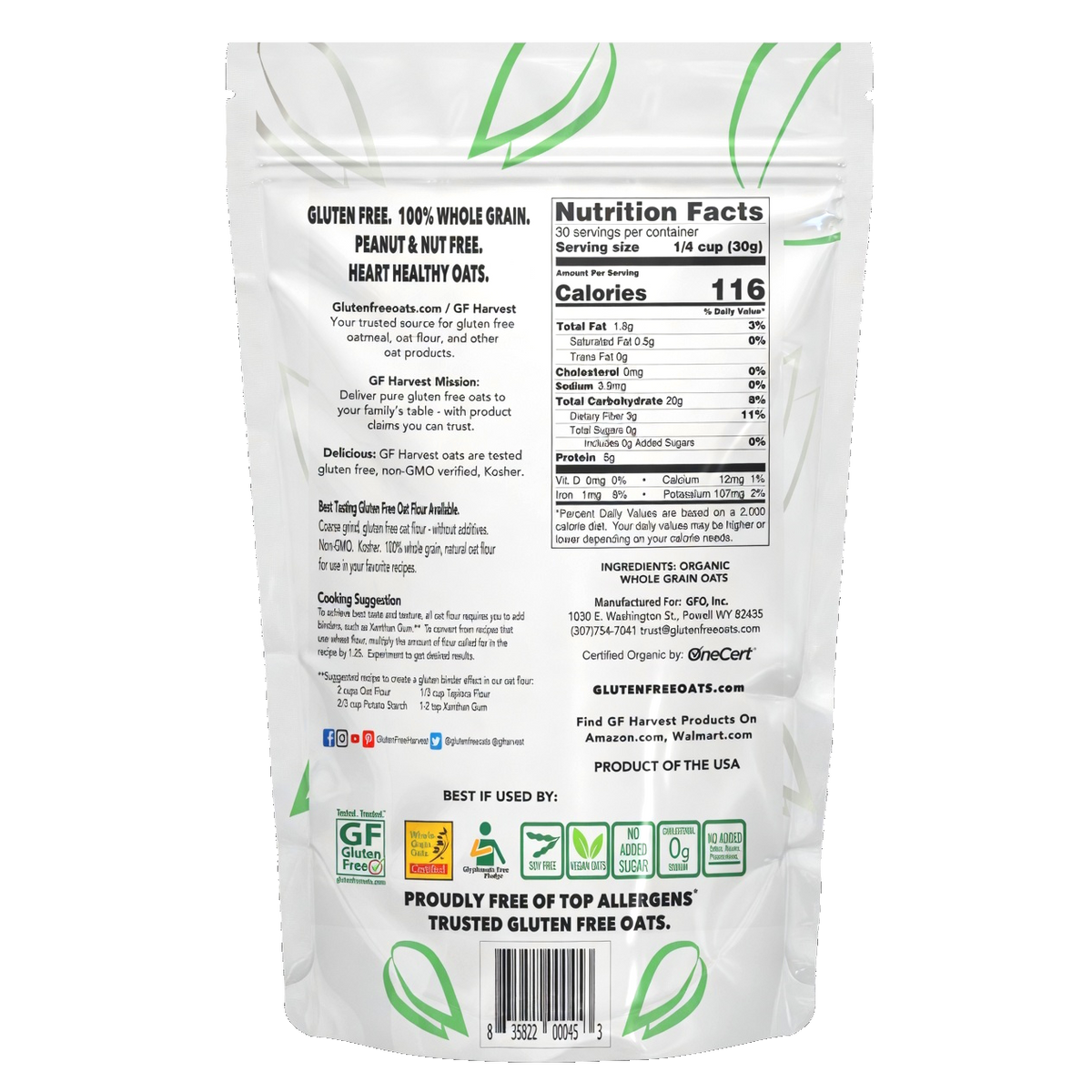 ORGANIC Gluten Free Oat Flour (2 pack, 4lbs total)