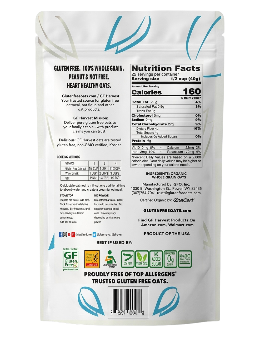ORGANIC Gluten Free Quick Oats (2 pack, 4lbs total)
