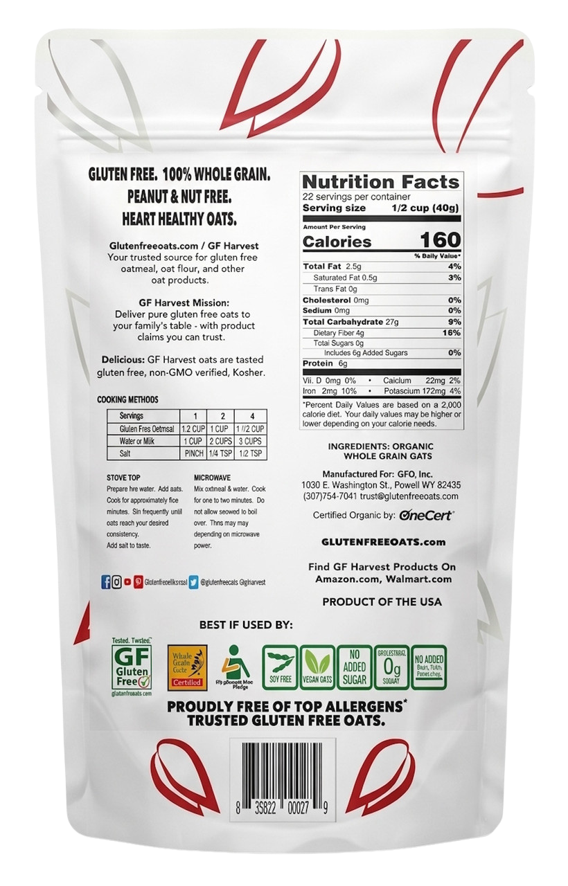 ORGANIC Gluten Free Rolled Oats  (2 pack, 4lbs total)