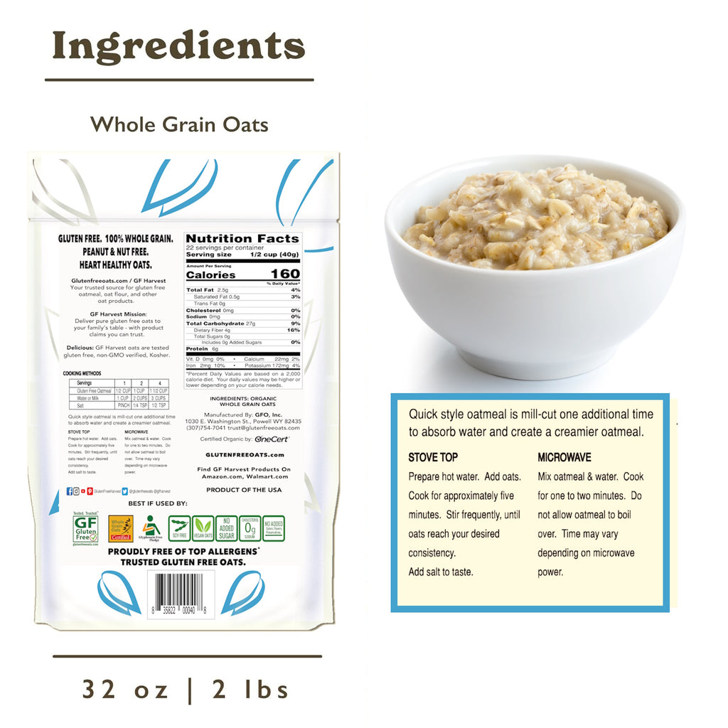 Gluten-Free Quick Cooking Oats (2 pack, 4lbs total)