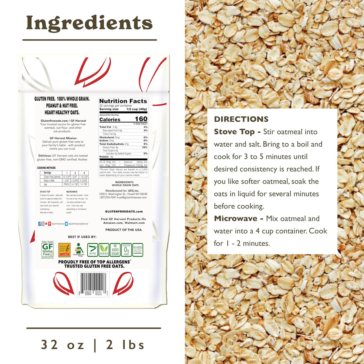Gluten-Free Rolled Oats — (2 pack, 4lbs total)
