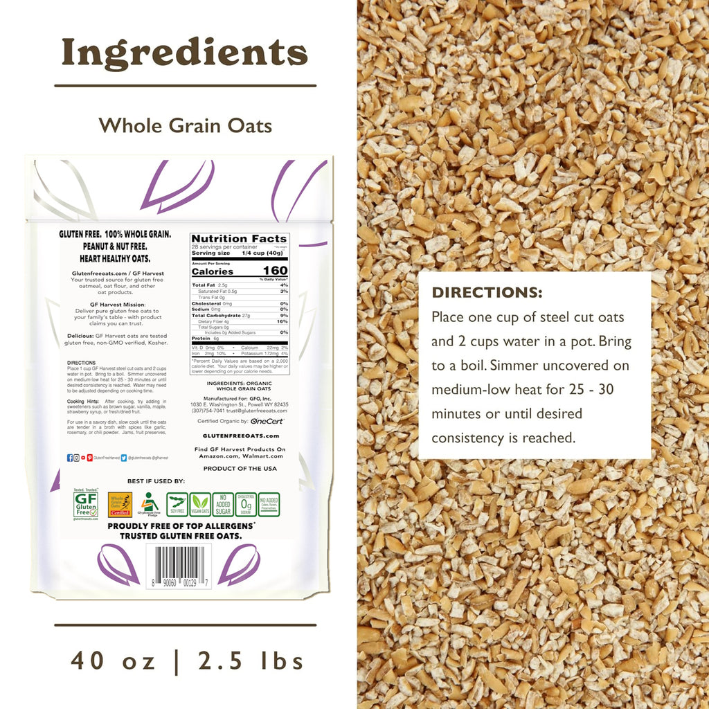 ORGANIC Gluten Free Steel Cut Oats (2 pack, 5lbs total)
