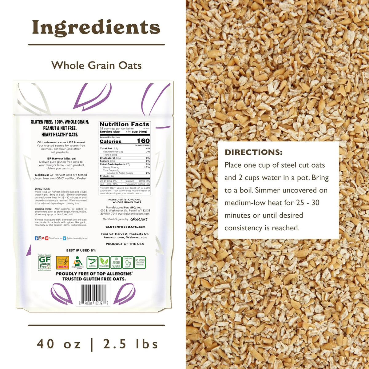 Gluten-Free Steel Cut Oats — (2 pack, 5lbs total)